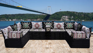 Gray Arabic Majlis, U Shaped Arabic Sofa Set, Floor Pillows, Corner Floor Sofa Seating, Floor Cushions