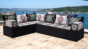 Gray L Shaped Floor Couch, Corner Floor Cushions, Moroccan Home Decor, Oriental Sofa Covers