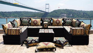 Yellow Moritania Mirage: U Shaped Floor Sofa Set – Arabic Majlis Seating – Sectional Floor Sofa – Middle Eastern Floor Sofa