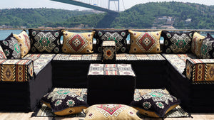 Yellow Moritania Mirage: U Shaped Floor Sofa Set – Arabic Majlis Seating – Sectional Floor Sofa – Middle Eastern Floor Sofa