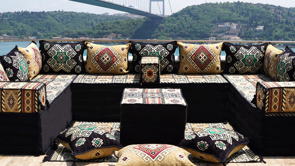 Yellow Moritania Mirage: U Shaped Floor Sofa Set – Arabic Majlis Seating – Sectional Floor Sofa – Middle Eastern Floor Sofa