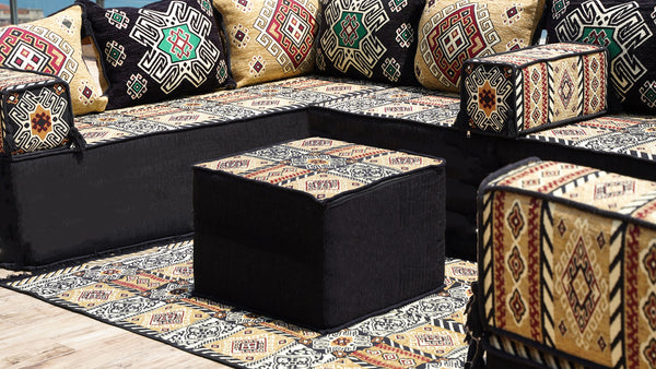 Yellow Moritania Mirage: U Shaped Floor Sofa Set – Arabic Majlis Seating – Sectional Floor Sofa – Middle Eastern Floor Sofa
