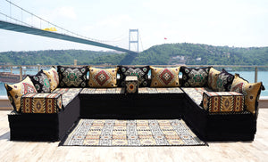 Yellow Moritania Mirage: U Shaped Floor Sofa Set – Arabic Majlis Seating – Sectional Floor Sofa – Middle Eastern Floor Sofa