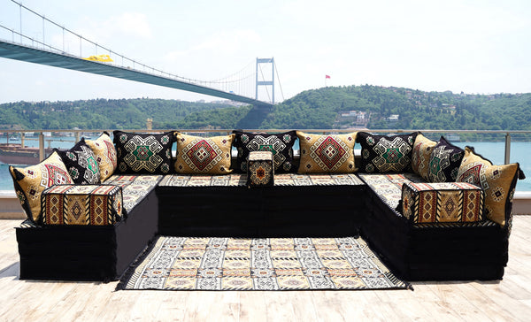 Yellow Moritania Mirage: U Shaped Floor Sofa Set – Arabic Majlis Seating – Sectional Floor Sofa – Middle Eastern Floor Sofa