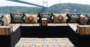 Yellow Moritania Mirage: U Shaped Floor Sofa Set – Arabic Majlis Seating – Sectional Floor Sofa – Middle Eastern Floor Sofa