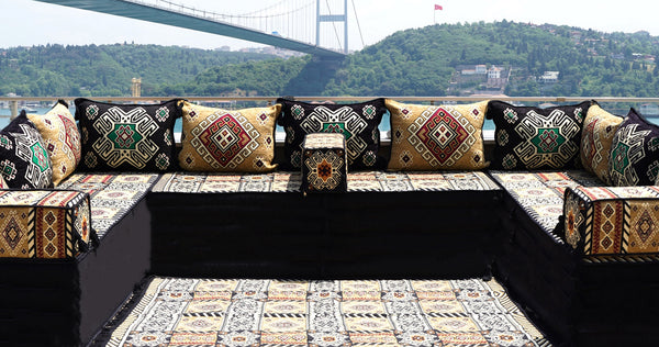 Yellow Moritania Mirage: U Shaped Floor Sofa Set – Arabic Majlis Seating – Sectional Floor Sofa – Middle Eastern Floor Sofa