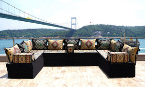 Yellow Moritania Mirage: U Shaped Floor Sofa Set – Arabic Majlis Seating – Sectional Floor Sofa – Middle Eastern Floor Sofa