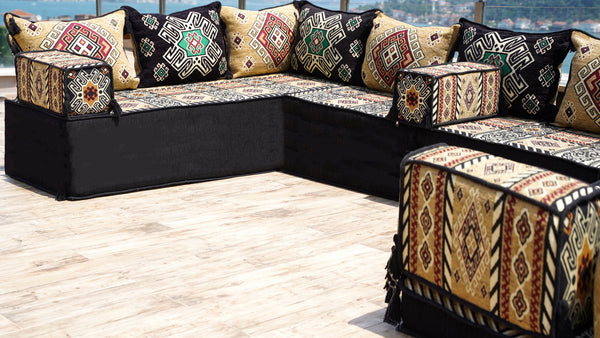 Yellow Moritania Mirage: U Shaped Floor Sofa Set – Arabic Majlis Seating – Sectional Floor Sofa – Middle Eastern Floor Sofa