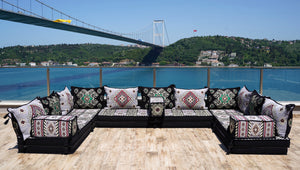 Gray Arabic Majlis, U Shaped Arabic Sofa Set, Floor Pillows, Corner Floor Sofa Seating, Floor Cushions