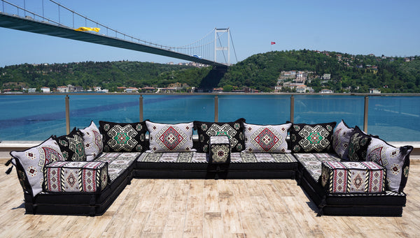 Gray Arabic Majlis, U Shaped Arabic Sofa Set, Floor Pillows, Corner Floor Sofa Seating, Floor Cushions