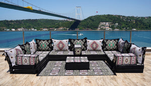 8 Zoll Dicke U-Sofa-Set, Arabische Diwan-Sofas, Marokkanischer Teppich, Arabische Majlis-Sitzgelegenheiten