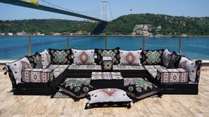 8 Zoll Dicke U-Sofa-Set, Arabische Diwan-Sofas, Marokkanischer Teppich, Arabische Majlis-Sitzgelegenheiten