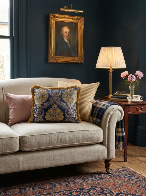 Sage Olive Mossy Court: Italian Baroque Cushion – Damask Lumbar – Cord Trim