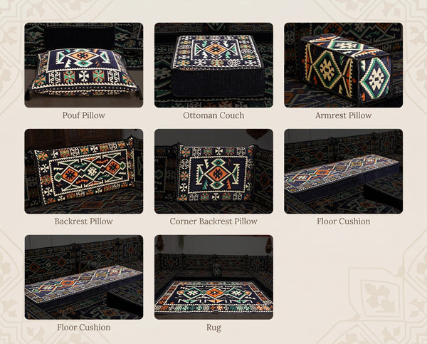 Navy Anatolia Arabic floor sofa - all pieces