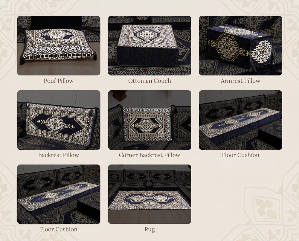 Navy Saray Arabic floor sofa - all pieces