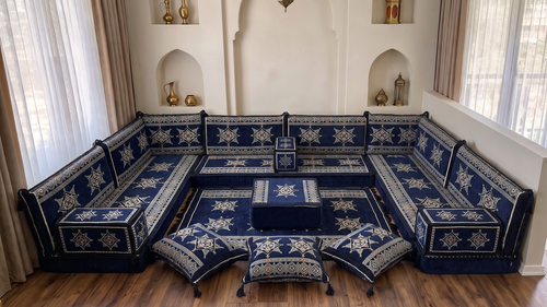 Coussins de sol bordeaux en forme de U, ensemble de Majlis arabes modernes, ensemble de canapés de sol, canapé ethnique, Jalsa arabe, canapé marocain
