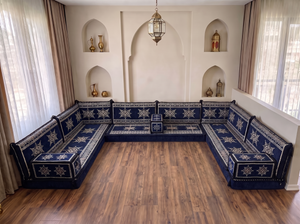 Navy Star Flare: U Shaped Floor Sofa Set – Floor Seating Sofa – Arabic Jalsa Set – Traditional Arabic Majlis Sofa