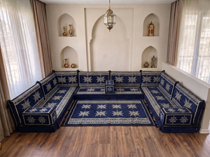 Navy Star Flare: U Shaped Floor Sofa Set – Floor Seating Sofa – Arabic Jalsa Set – Traditional Arabic Majlis Sofa