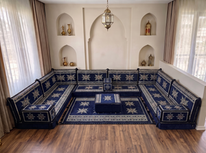 Navy Star Flare: U Shaped Floor Sofa Set – Floor Seating Sofa – Arabic Jalsa Set – Traditional Arabic Majlis Sofa