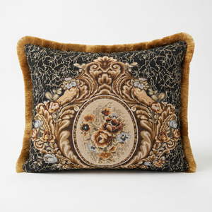 Sapphire Nocturne Bouquet: Florentine Damask Pillow Cover – Lumbar – Jacquard Embroidered