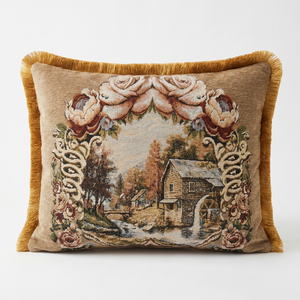 Cream Old Citadel: Venetian Baroque Lumbar Cushion – Damask – Corded Edge