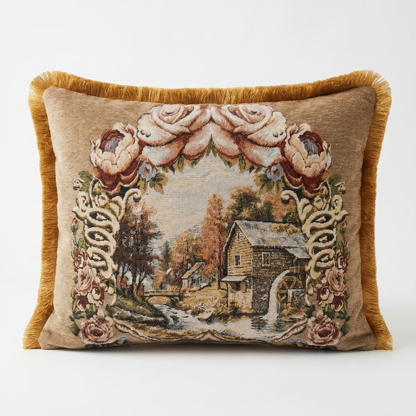 Cream Old Citadel: Venetian Baroque Lumbar Cushion – Damask – Corded Edge