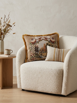 Cream Old Citadel: Venetian Baroque Lumbar Cushion – Damask – Corded Edge