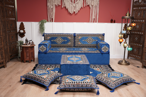 16'' Thickness Floor Cushions, Arabic Majlis Set, Single Sofa with Ottoman Couch and Rug, Bohemian Furniture, Sectional Sofa