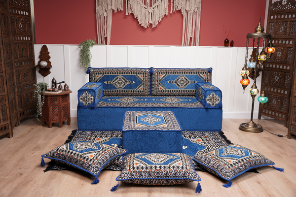 16'' Thickness Floor Cushions, Arabic Majlis Set, Single Sofa with Ottoman Couch and Rug, Bohemian Furniture, Sectional Sofa