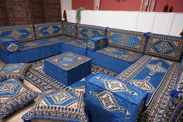 كنبة أرضية عربية، كنب عربي على شكل حرف U، وسائد أرضية، كنبة مجلس عربية، كنب عصري، وسائد مقاعد أرضية