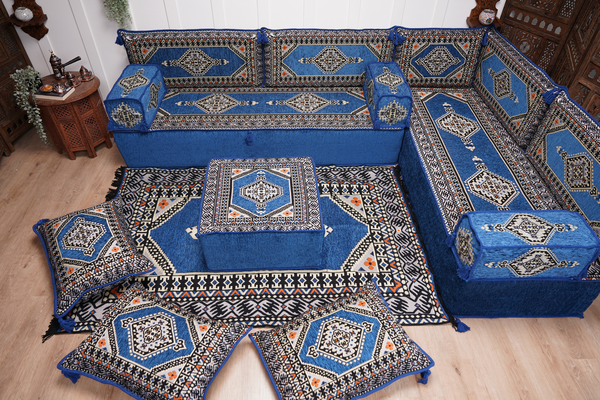 L Shaped Floor Couch, Arabic Sofa Seating, Floor Pillow, Corner Floor Cushions, Patio Furniture, Sectional Sofas, Arabic Jalsa