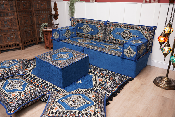 16'' Thickness Floor Cushions, Arabic Majlis Set, Single Sofa with Ottoman Couch and Rug, Bohemian Furniture, Sectional Sofa