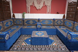 كنبة أرضية عربية، كنب عربي على شكل حرف U، وسائد أرضية، كنبة مجلس عربية، كنب عصري، وسائد مقاعد أرضية