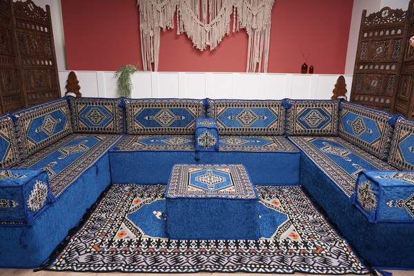 كنبة أرضية عربية، كنب عربي على شكل حرف U، وسائد أرضية، كنبة مجلس عربية، كنب عصري، وسائد مقاعد أرضية