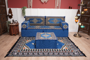 16'' Thickness Floor Cushions, Arabic Majlis Set, Single Sofa with Ottoman Couch and Rug, Bohemian Furniture, Sectional Sofa