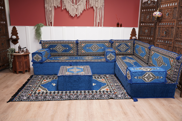 L Shaped Floor Couch, Arabic Sofa Seating, Floor Pillow, Corner Floor Cushions, Patio Furniture, Sectional Sofas, Arabic Jalsa