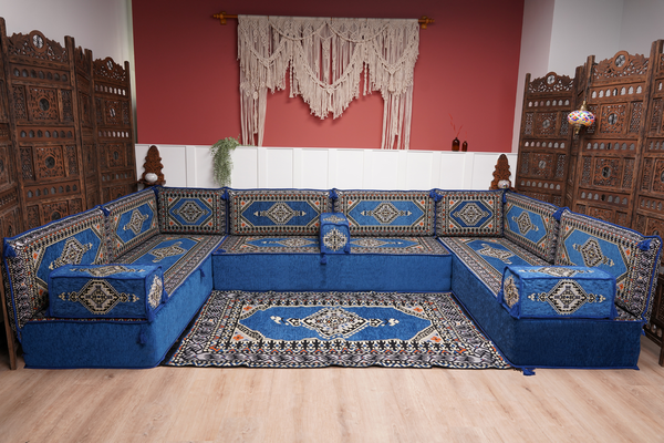 كنبة أرضية عربية، كنب عربي على شكل حرف U، وسائد أرضية، كنبة مجلس عربية، كنب عصري، وسائد مقاعد أرضية