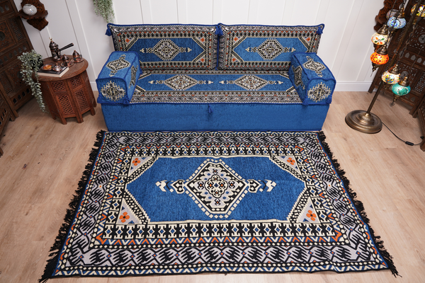 16'' Thickness Floor Cushions, Arabic Majlis Set, Single Sofa with Ottoman Couch and Rug, Bohemian Furniture, Sectional Sofa