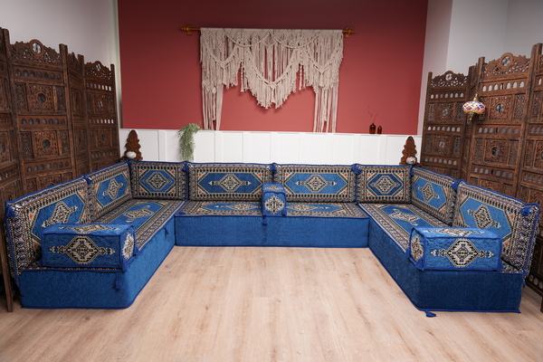 كنبة أرضية عربية، كنب عربي على شكل حرف U، وسائد أرضية، كنبة مجلس عربية، كنب عصري، وسائد مقاعد أرضية