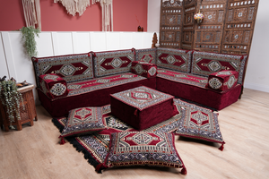 L Shaped Floor Couch, Sectional Sofa Set, Corner Floor Couch, Moroccan Home Decor, Floor Cushions, Bohemian Furniture, Arabic Sofa Set