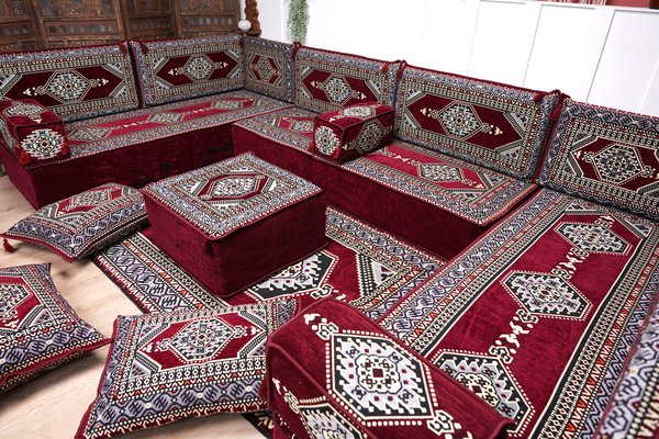 8'' Thickness U Sofa Set, Moroccan Sofa, Turkish Sitting Pillows Set, Arabic Majlis