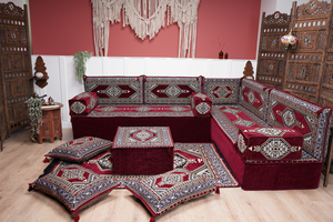 L Shaped Floor Couch, Sectional Sofa Set, Corner Floor Couch, Moroccan Home Decor, Floor Cushions, Bohemian Furniture, Arabic Sofa Set