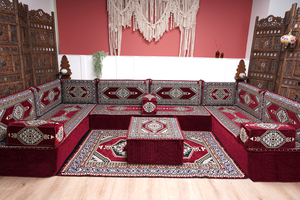 8'' Thickness U Sofa Set, Moroccan Sofa, Turkish Sitting Pillows Set, Arabic Majlis