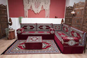 L Shaped Floor Couch, Sectional Sofa Set, Corner Floor Couch, Moroccan Home Decor, Floor Cushions, Bohemian Furniture, Arabic Sofa Set