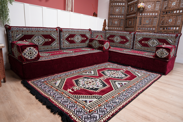 L Shaped Floor Couch, Sectional Sofa Set, Corner Floor Couch, Moroccan Home Decor, Floor Cushions, Bohemian Furniture, Arabic Sofa Set