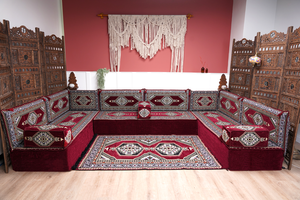 8'' Thickness U Sofa Set, Moroccan Sofa, Turkish Sitting Pillows Set, Arabic Majlis