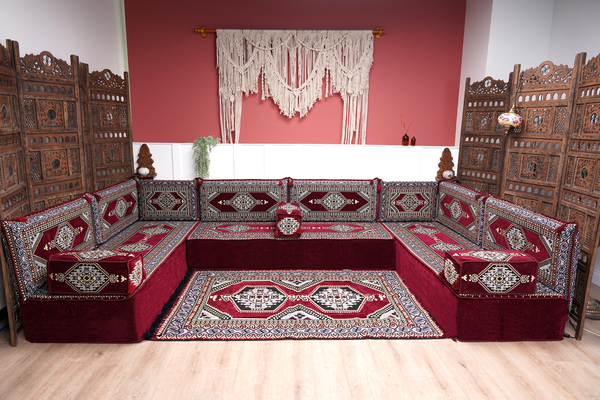 8'' Thickness U Sofa Set, Moroccan Sofa, Turkish Sitting Pillows Set, Arabic Majlis