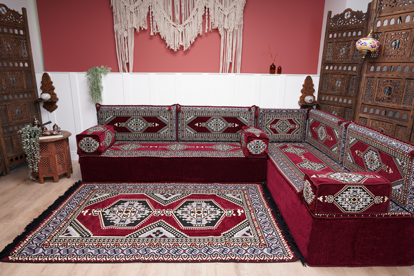 L Shaped Floor Couch, Sectional Sofa Set, Corner Floor Couch, Moroccan Home Decor, Floor Cushions, Bohemian Furniture, Arabic Sofa Set