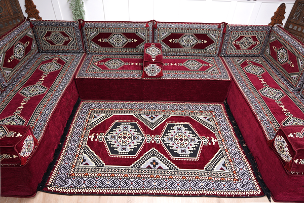8'' Thickness U Sofa Set, Moroccan Sofa, Turkish Sitting Pillows Set, Arabic Majlis