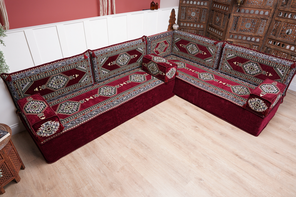 L Shaped Floor Couch, Sectional Sofa Set, Corner Floor Couch, Moroccan Home Decor, Floor Cushions, Bohemian Furniture, Arabic Sofa Set